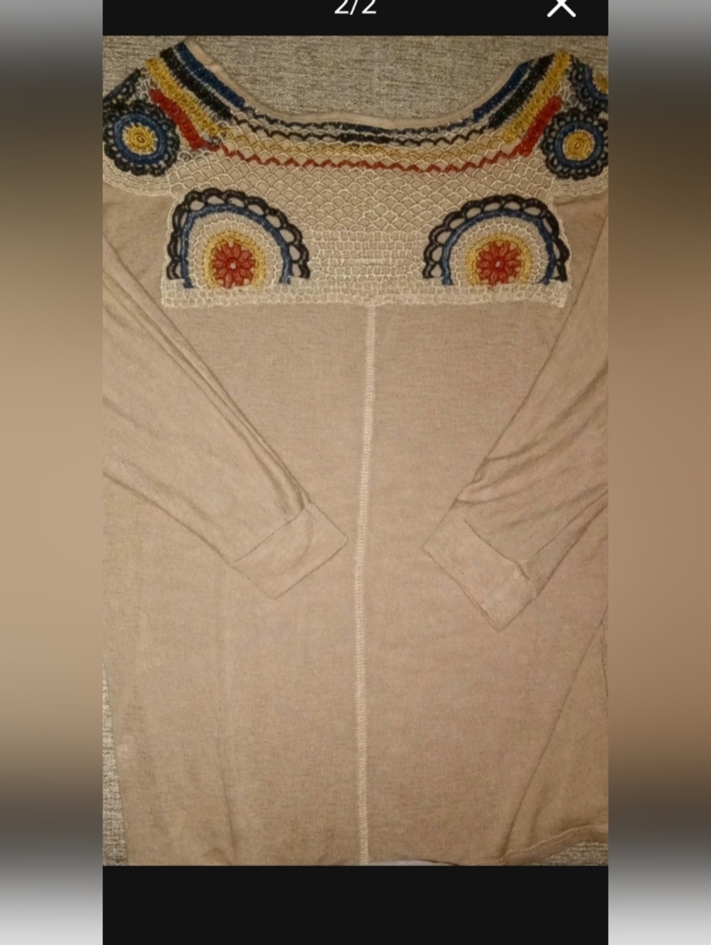 Ladies 3/4 Sleeve Embroidered Top